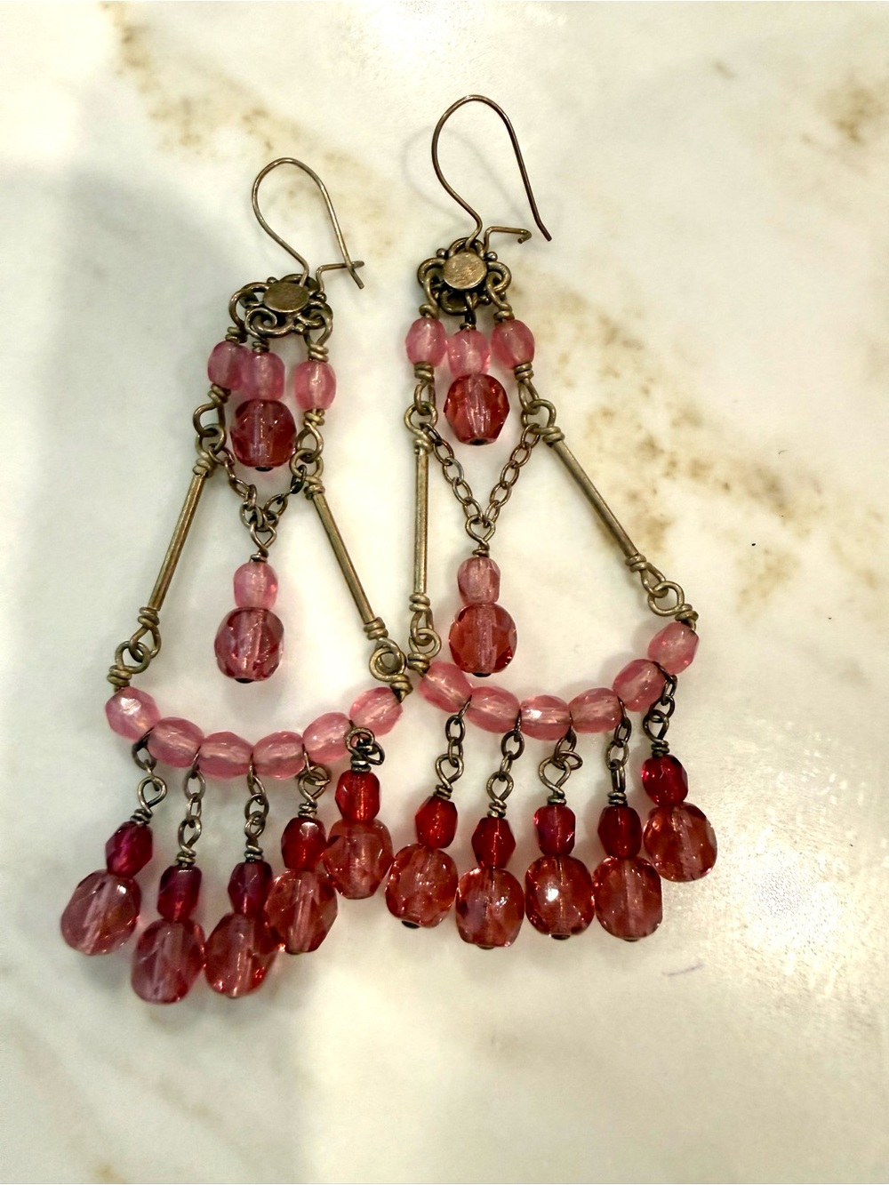 Pink Beaded Chandelier Earrings